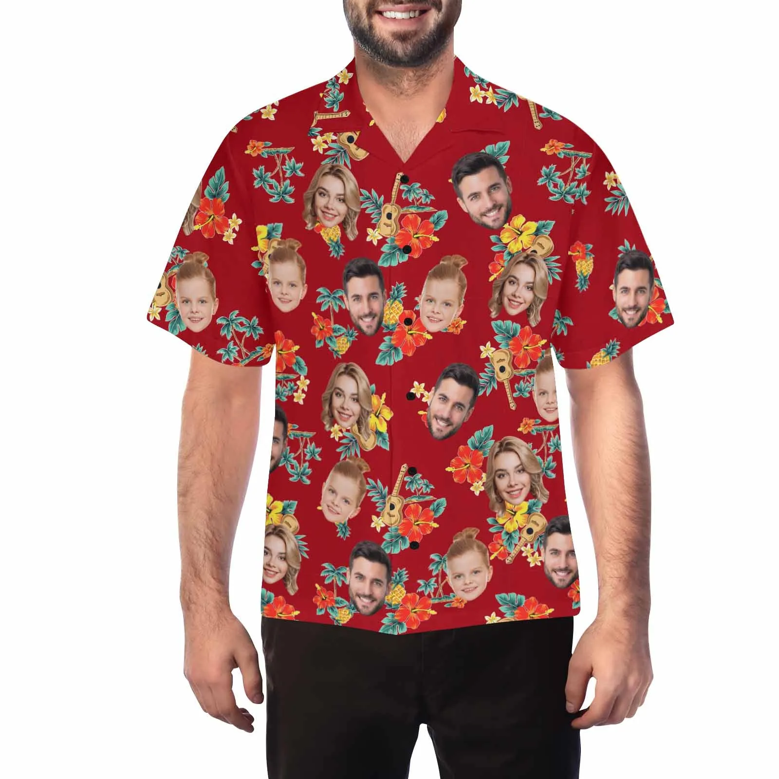 Custom two Face Hawaiian Shirt For Men With Tropical Floral Print Personalized Family Photos On Aloha Shirts Funny Gift