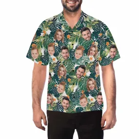 Custom two Face Hawaiian Shirt For Men With Tropical Floral Print Personalized Family Photos On Aloha Shirts Funny Gift