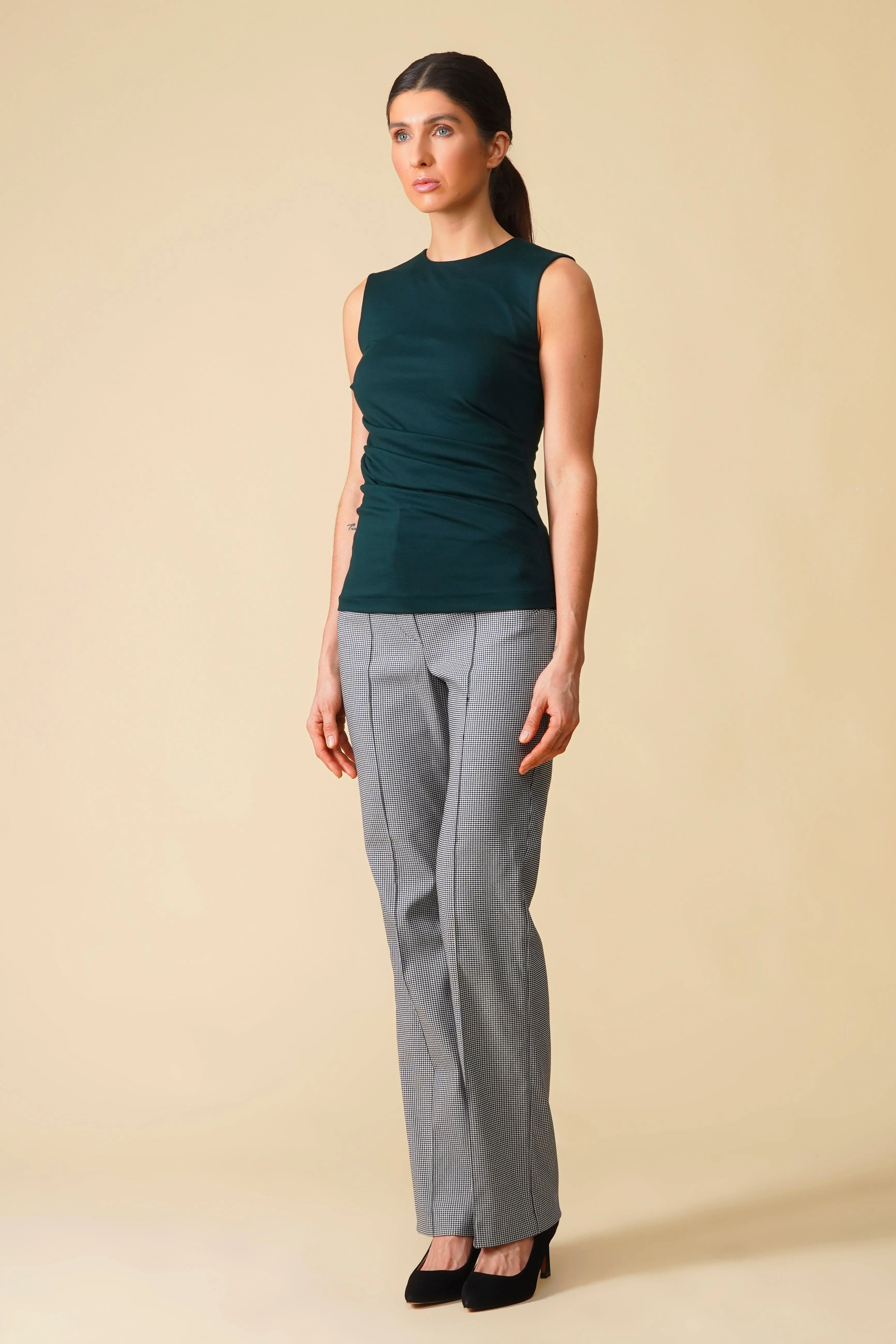 Dark green asymmetrical jersey fitted top
