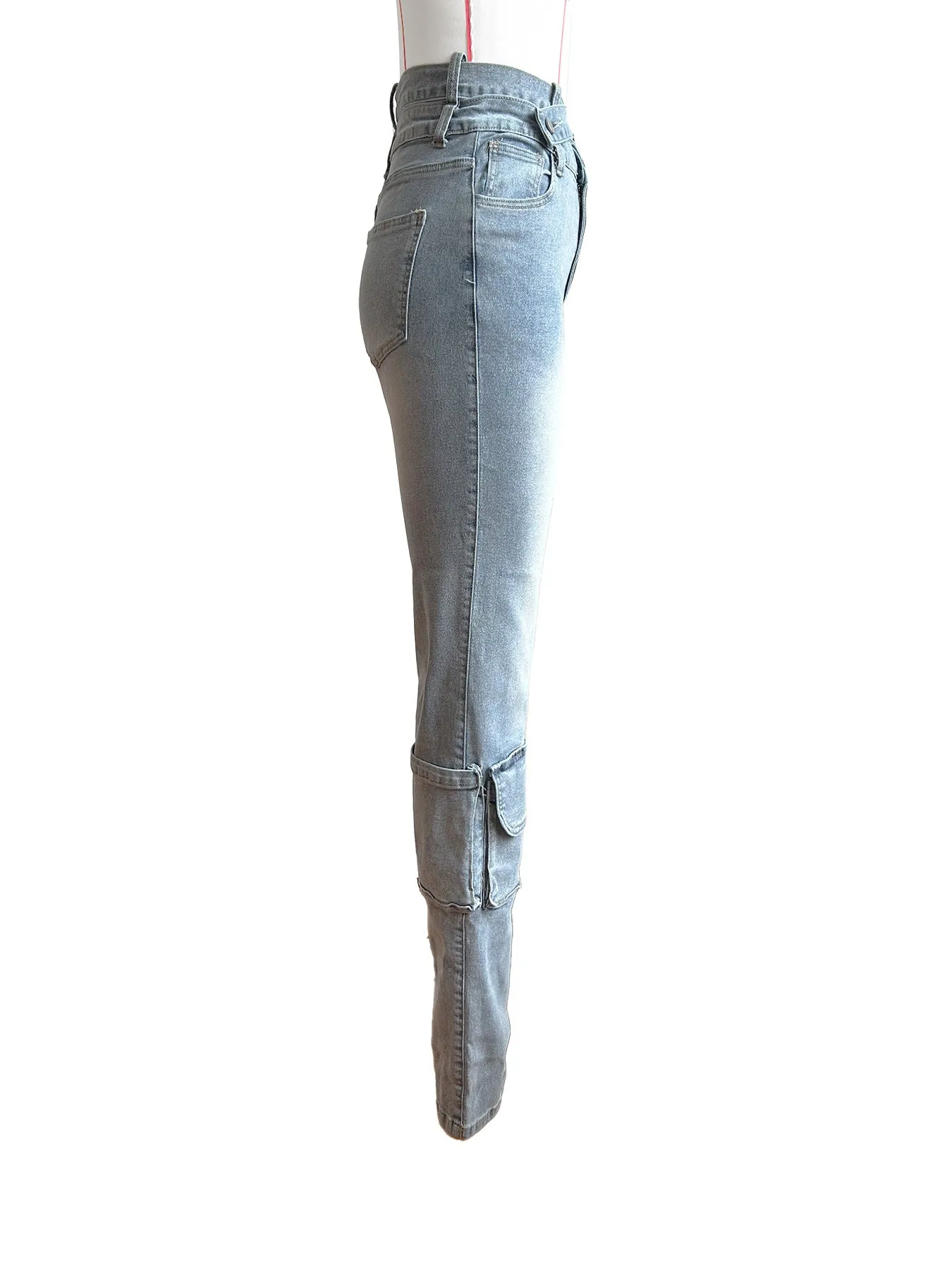 Double Layer Waistband Multi Bag Denim Trousers