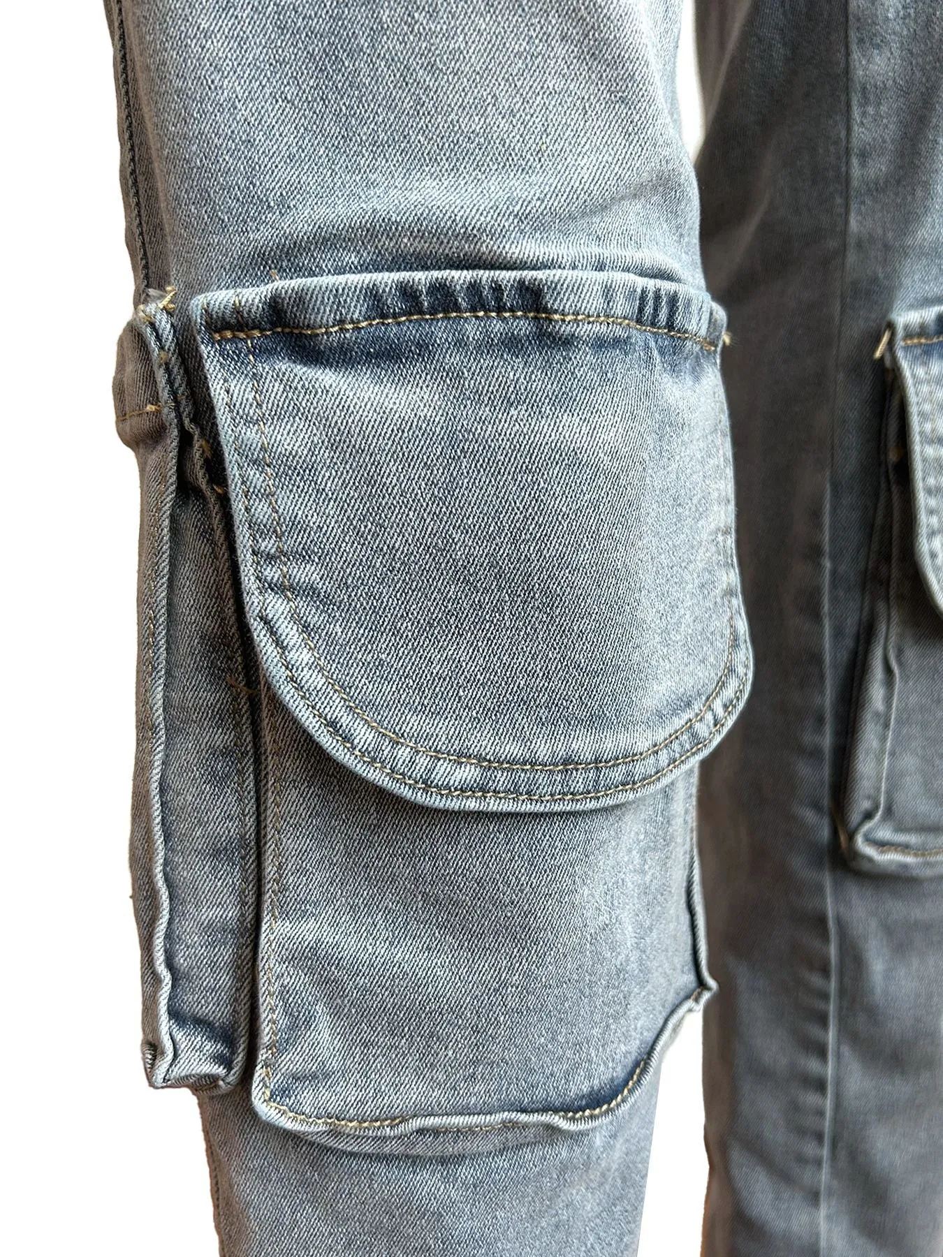 Double Layer Waistband Multi Bag Denim Trousers