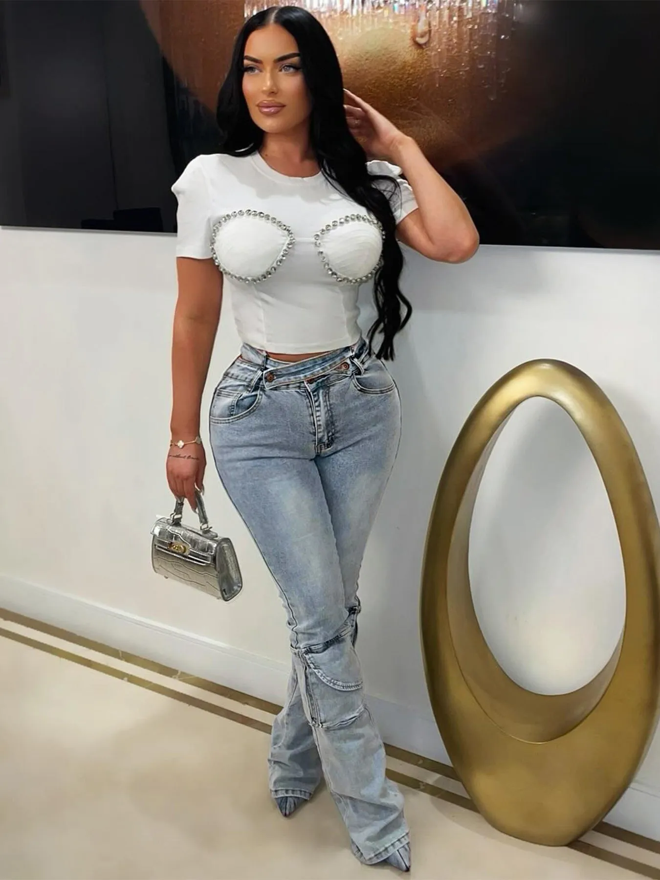 Double Layer Waistband Multi Bag Denim Trousers