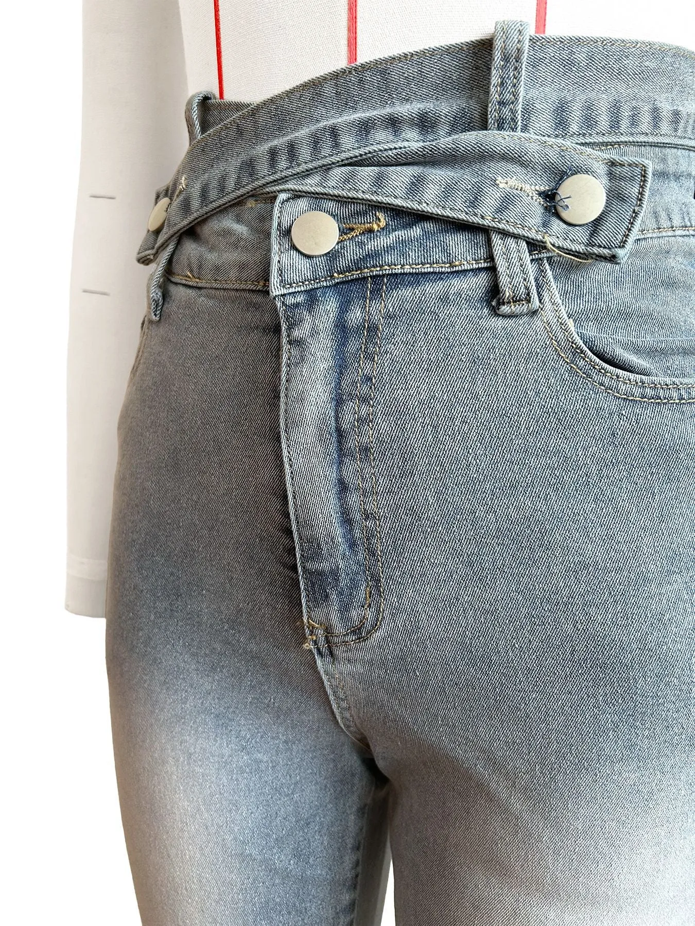 Double Layer Waistband Multi Bag Denim Trousers