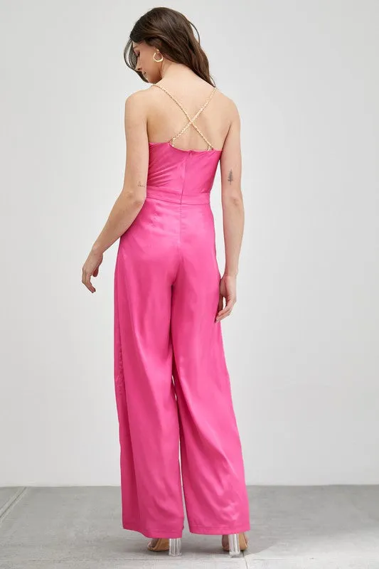 Draped Taupe Cowl Neck Trim Detail Jumpsuit