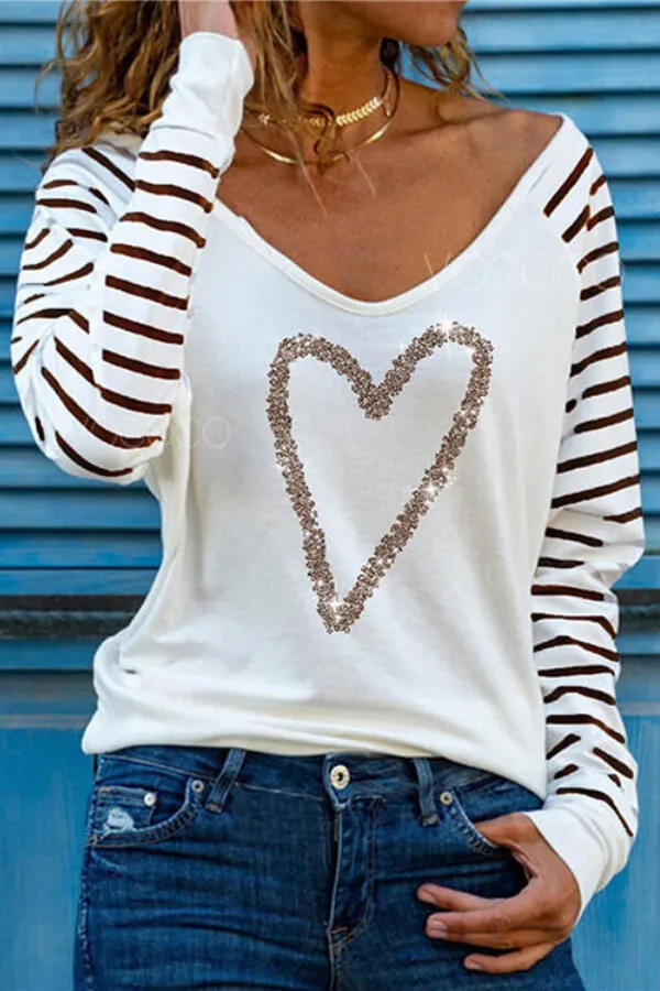 Dunnmall Casual V Neck Regular Print Basic Top