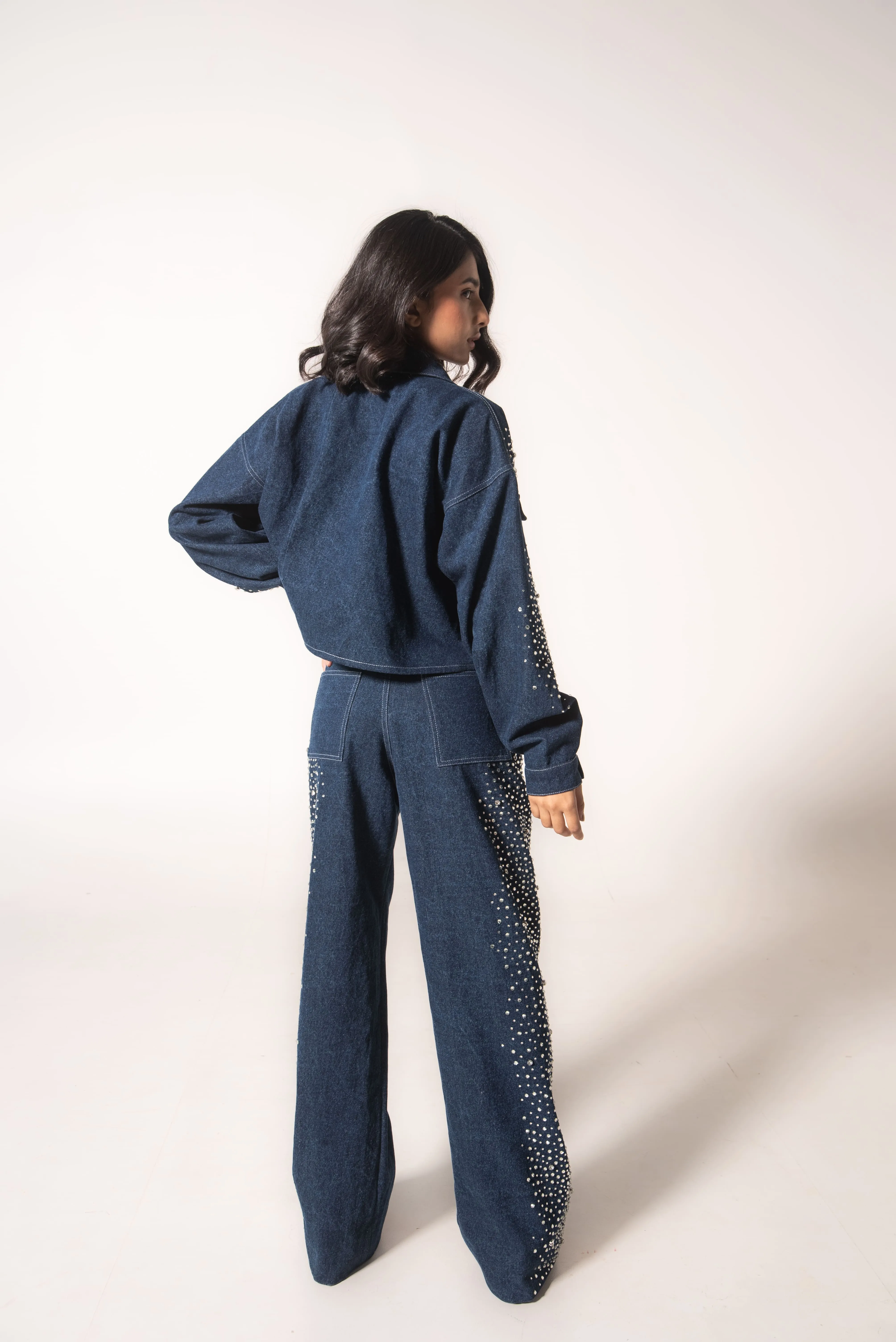 Embellished denim baggy jeans