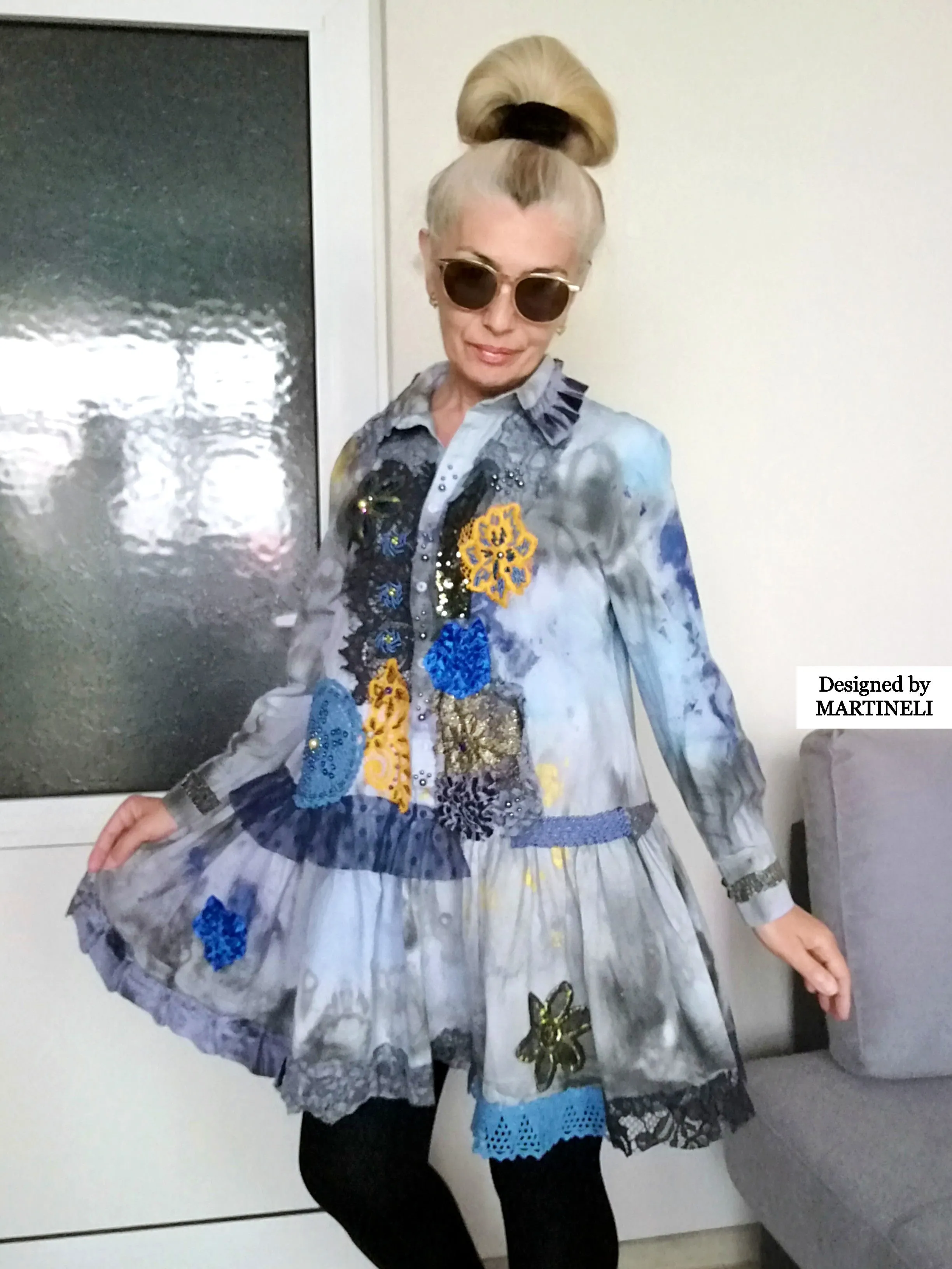Embroidered Cotton Shirt Dress M Smocked Tunic Dress Boho Style
