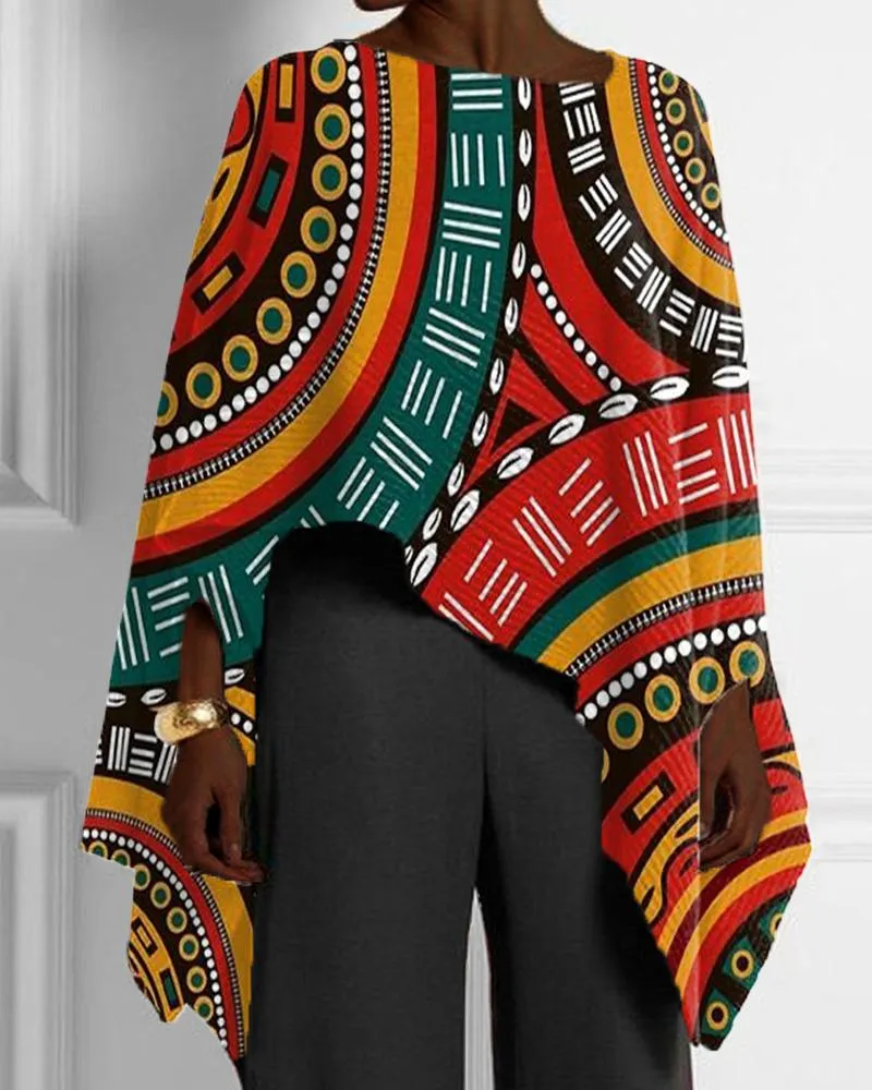 Ethnic Style Casual Print Irregular Hem Women's Top