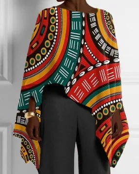 Ethnic Style Casual Print Irregular Hem Women's Top