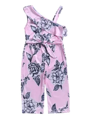 Fashion Flower Jumpsuit One Shoulder Overalls for Toddler Little Girl