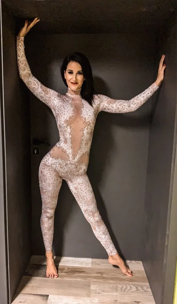 Festival Outfit Rhinestone Jumpsuit Bodysuit Fringe Sequin Catsuit Burning Man Disco Cowgirl Crystal Space Costume Rhinestone Black DragQueen