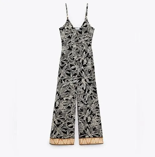 Floral strap flare leg jumpsuit
