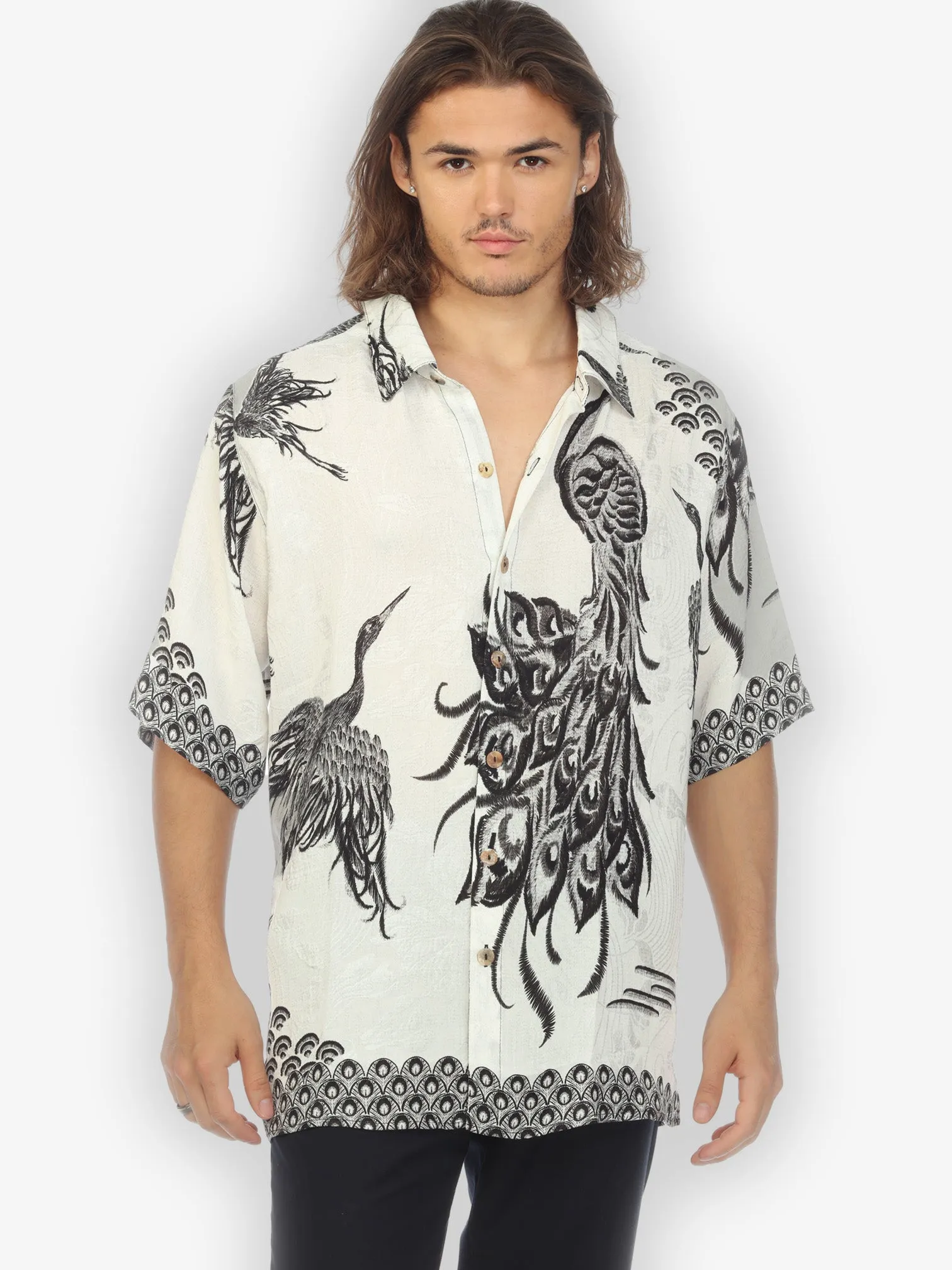 Flow Crane White Silk Blend Men’s Shirt