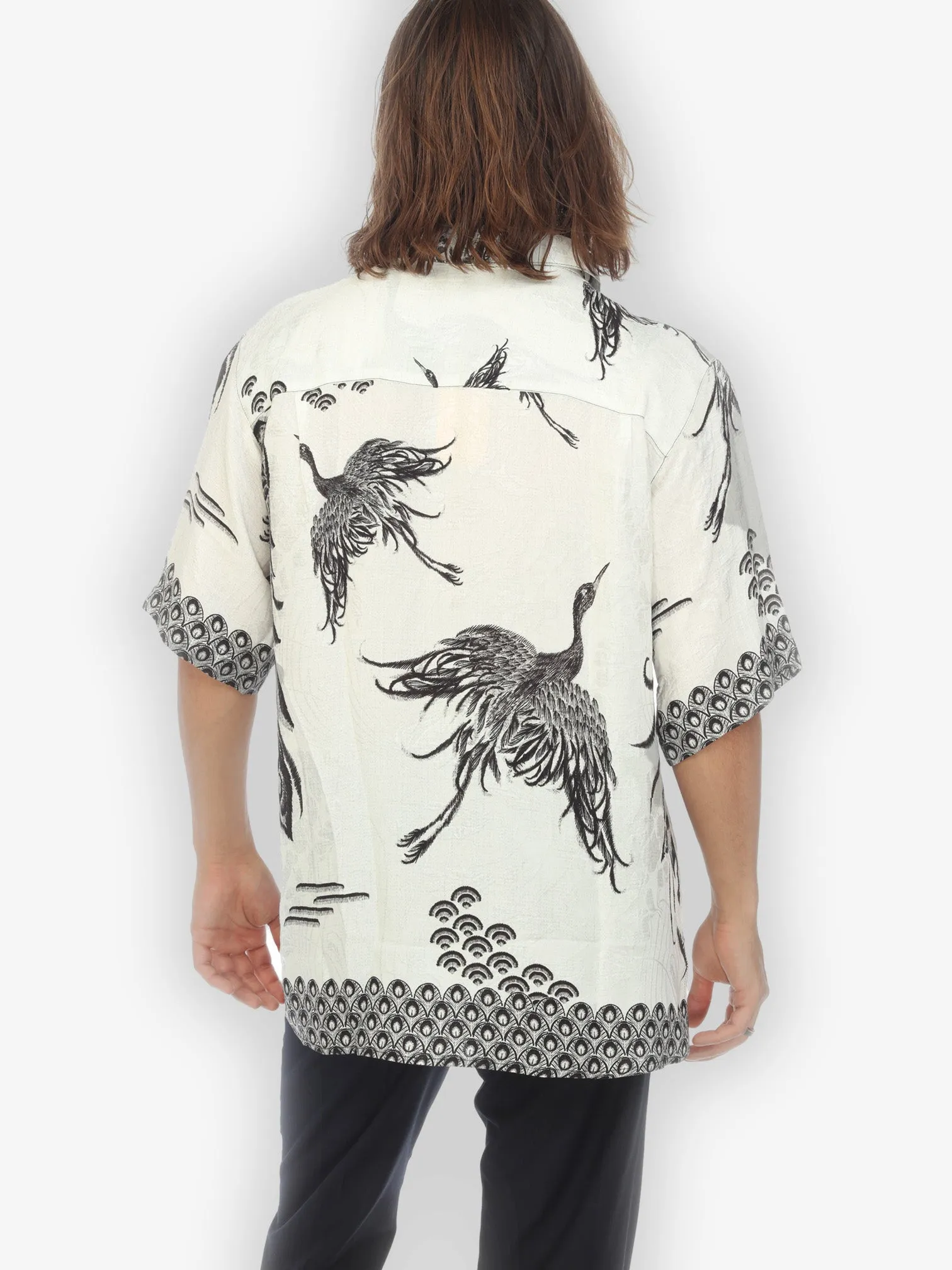 Flow Crane White Silk Blend Men’s Shirt