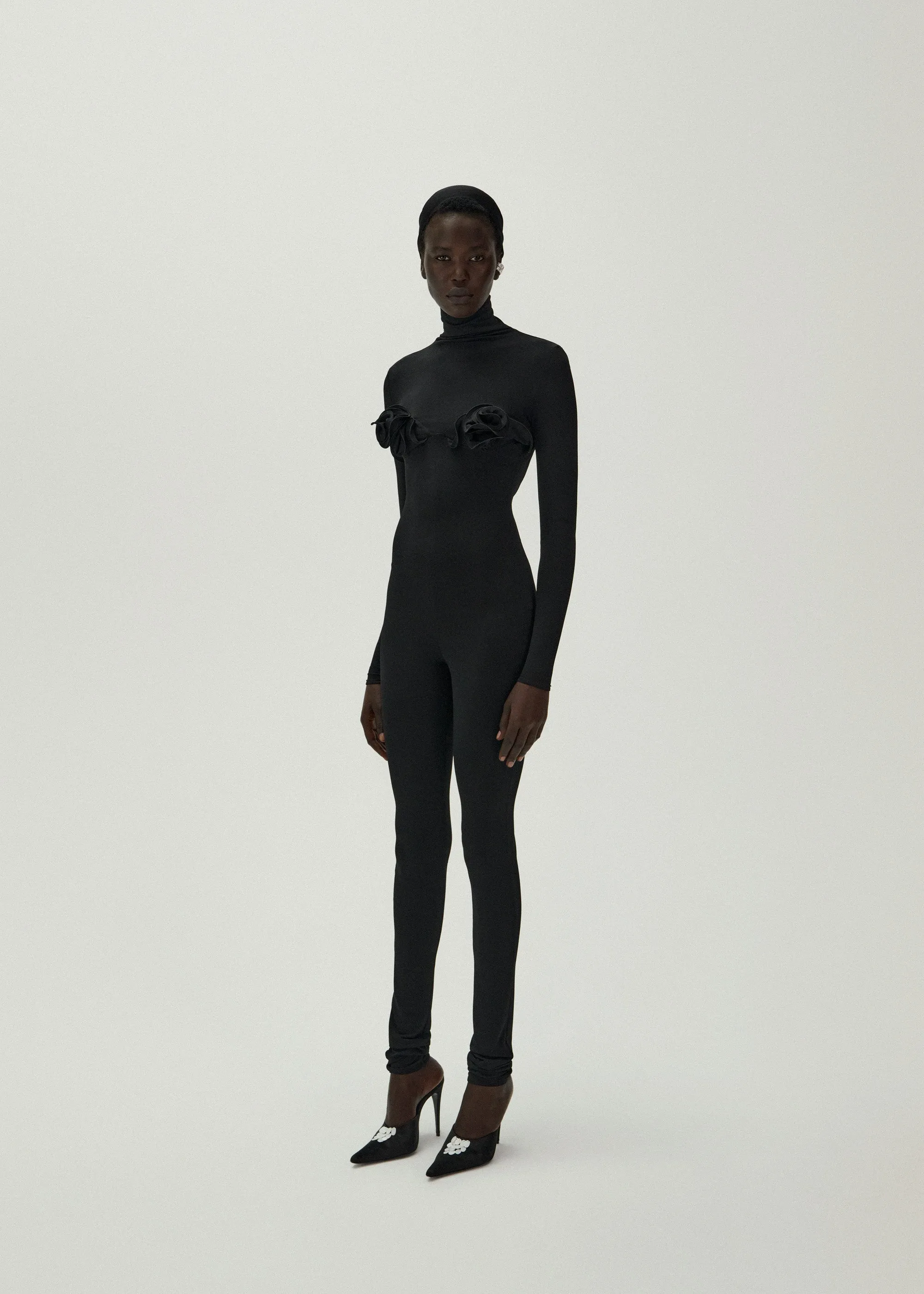 Flower bra jersey jumpsuit in black