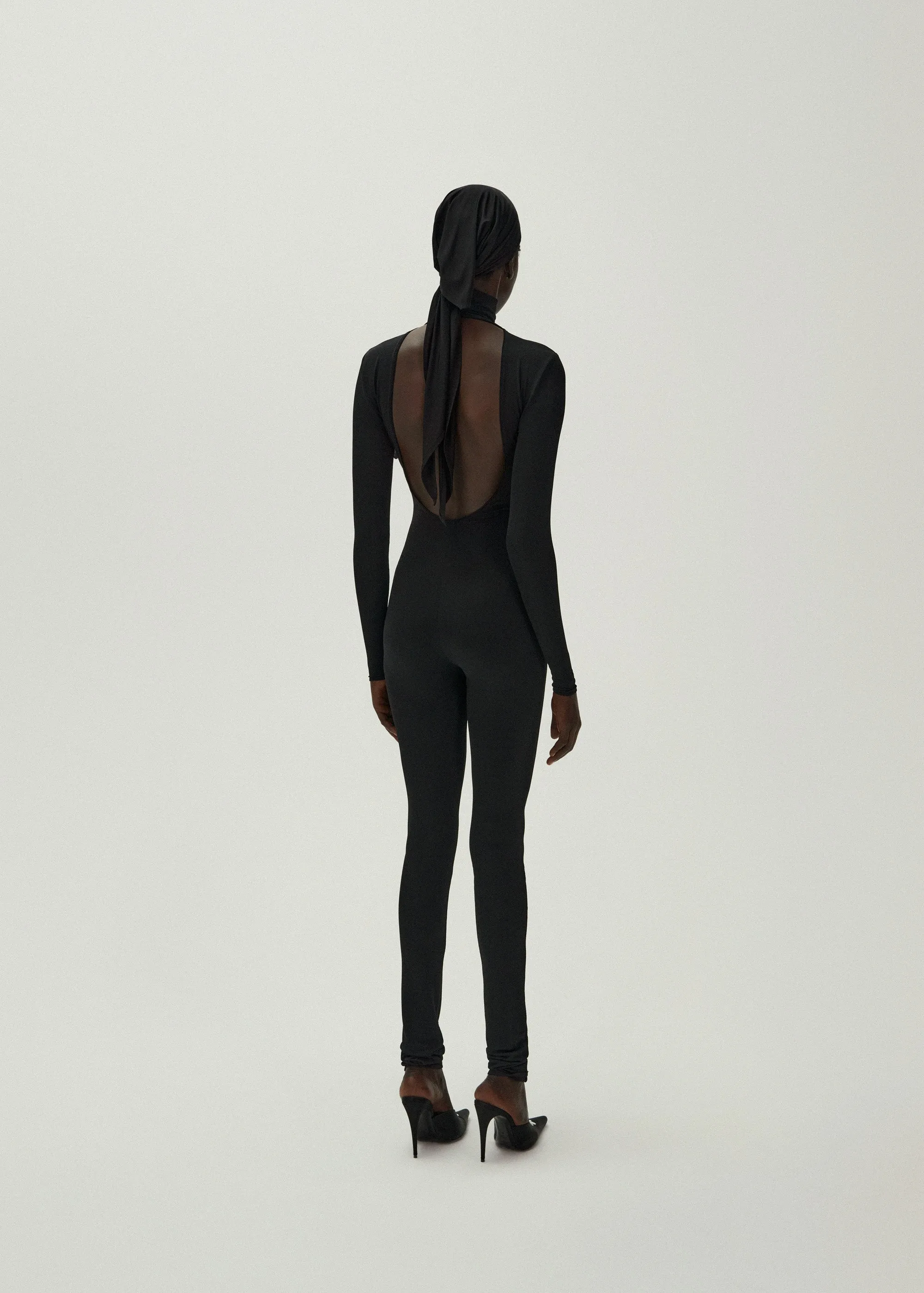 Flower bra jersey jumpsuit in black