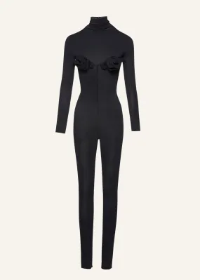 Flower bra jersey jumpsuit in black