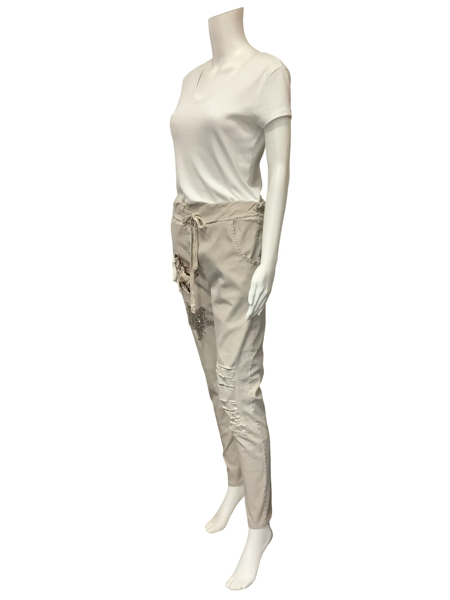 Gigi Moda Pant Tan Made In Italy Draw String Star Patches Size: M
