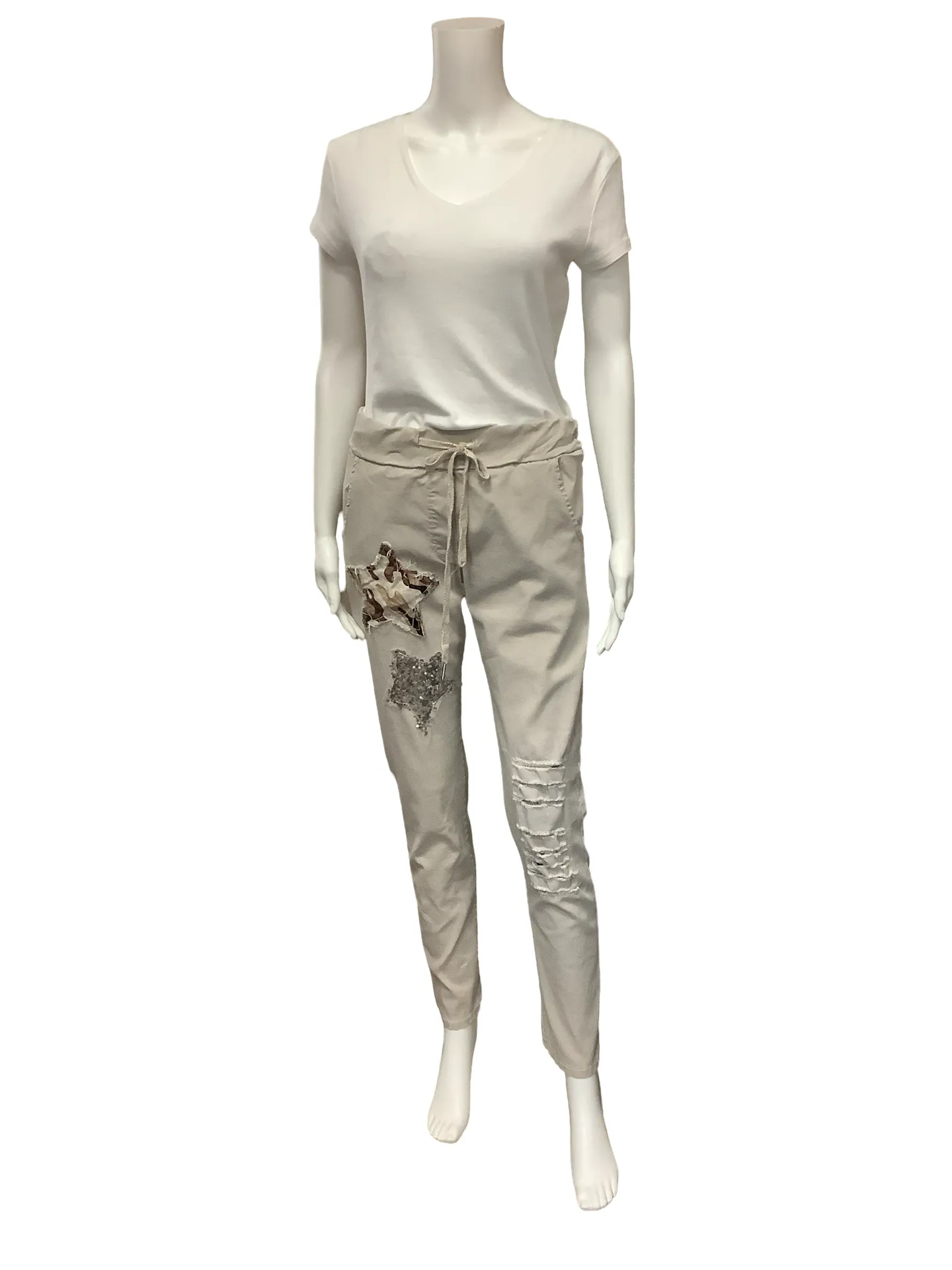 Gigi Moda Pant Tan Made In Italy Draw String Star Patches Size: M