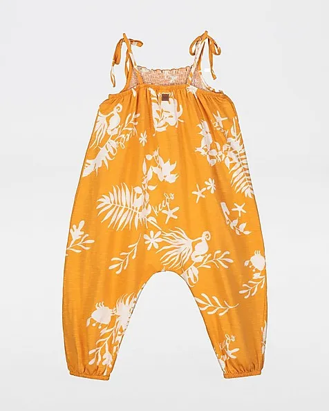 Girls Tropical Smocked Jumpsuit