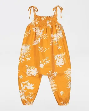 Girls Tropical Smocked Jumpsuit
