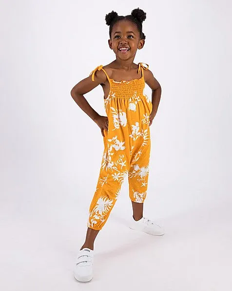 Girls Tropical Smocked Jumpsuit