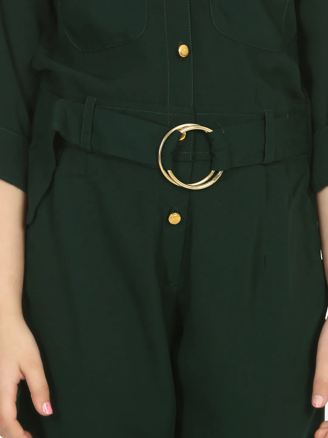 Green Golden Button Formal Jumpsuit