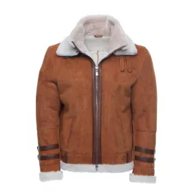 Hagan's Tan Bomber Suede Aviator Shearling Jacket