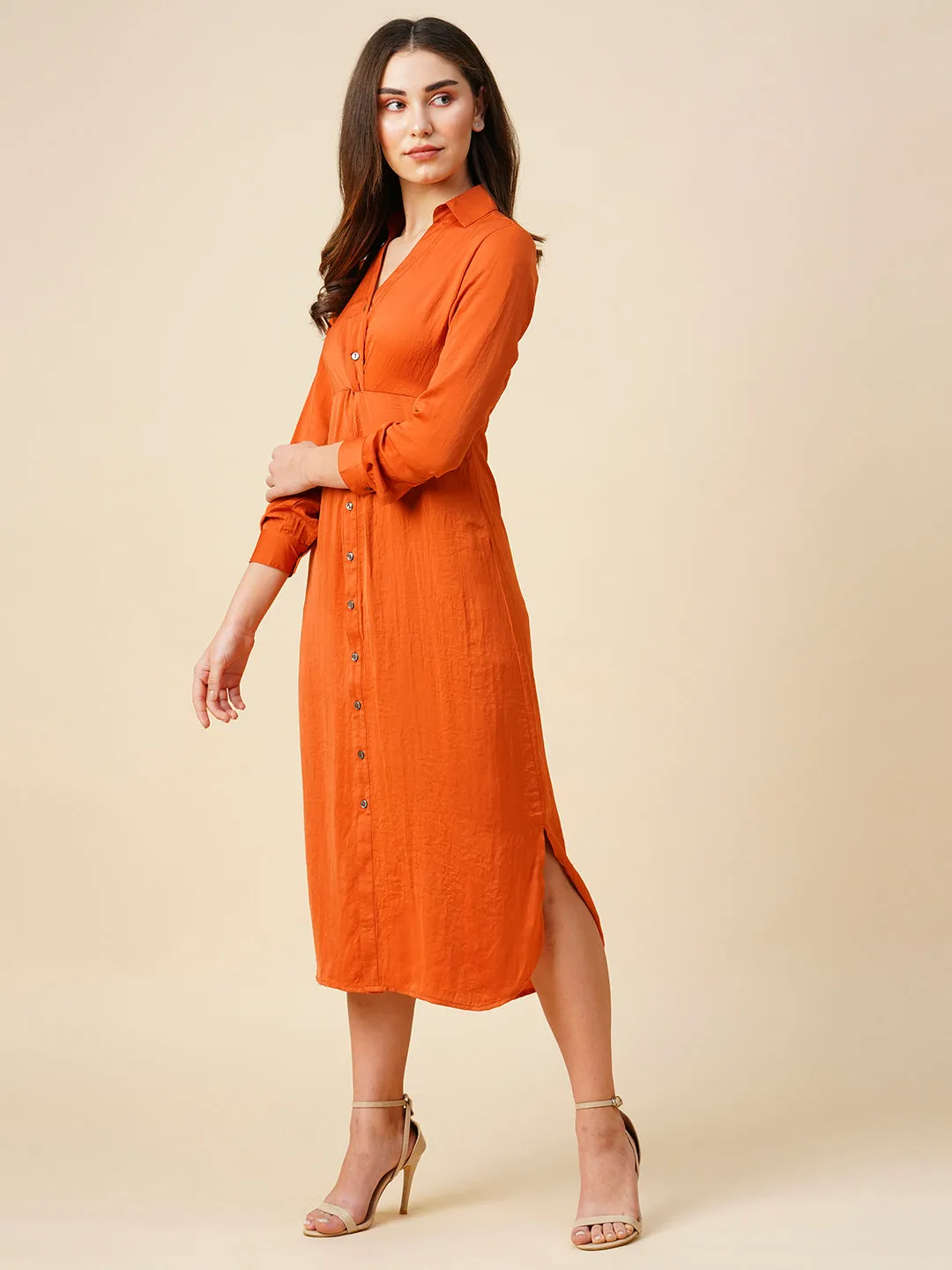 Hammered Satin Twisted Detail 9 To 9 Shirt Dress