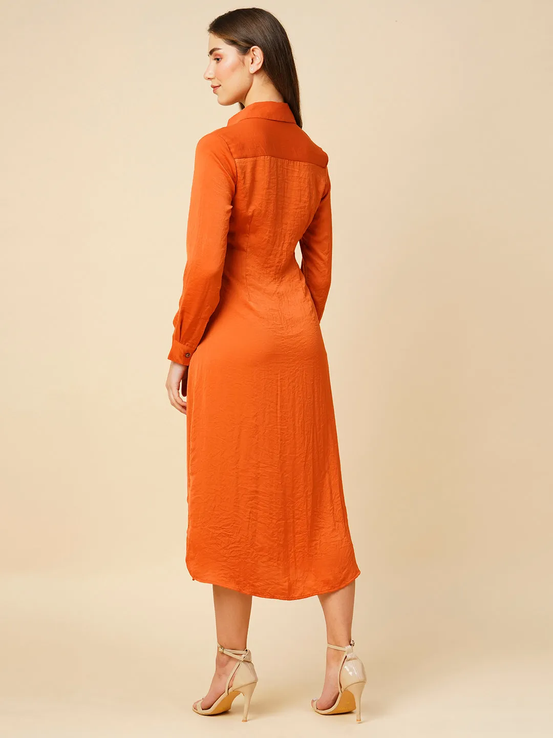 Hammered Satin Twisted Detail 9 To 9 Shirt Dress