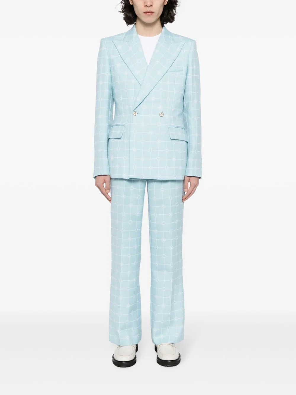 Heart Monogram-jacquard wool trousers