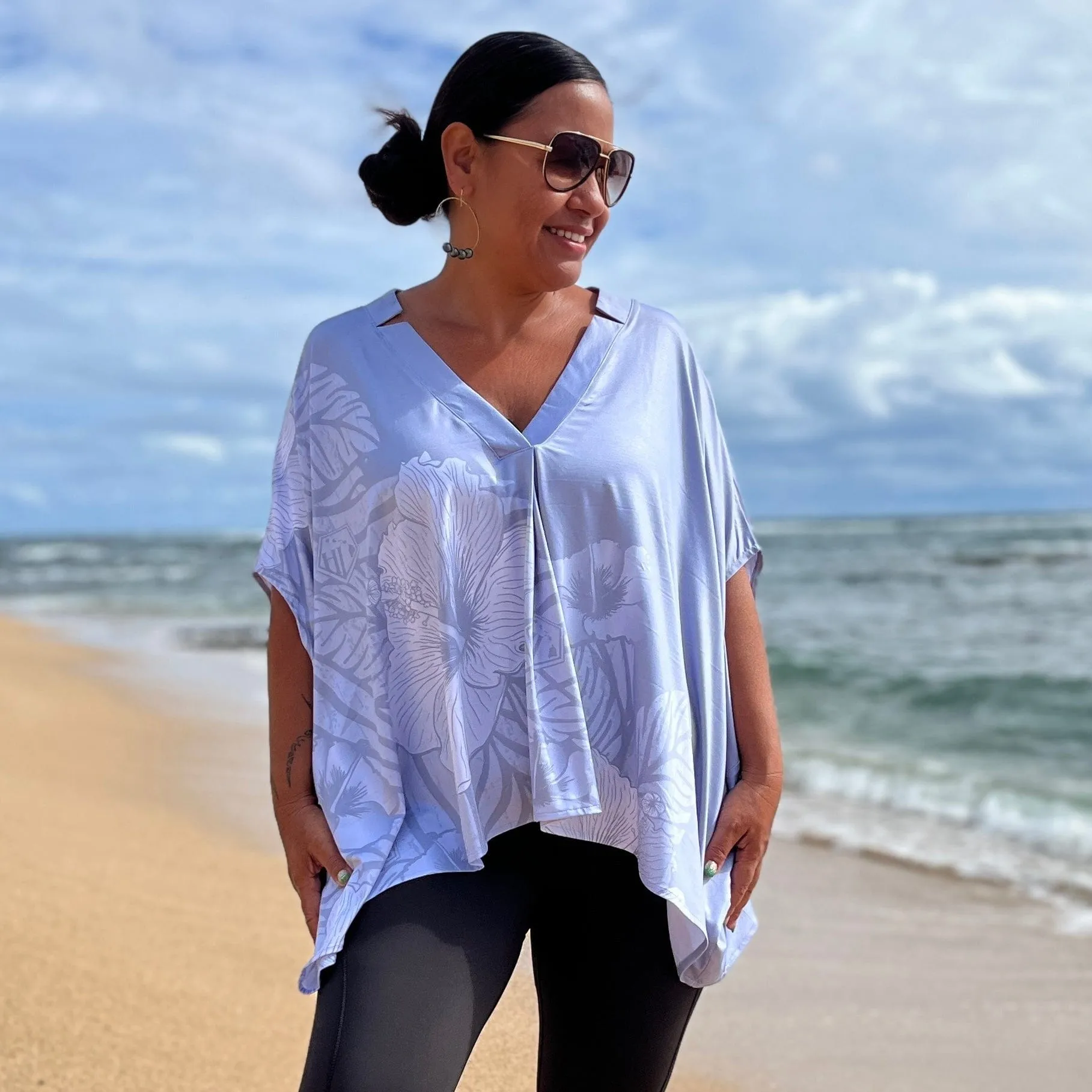 HIBISCUS KIMONO TOP GREY WHITE
