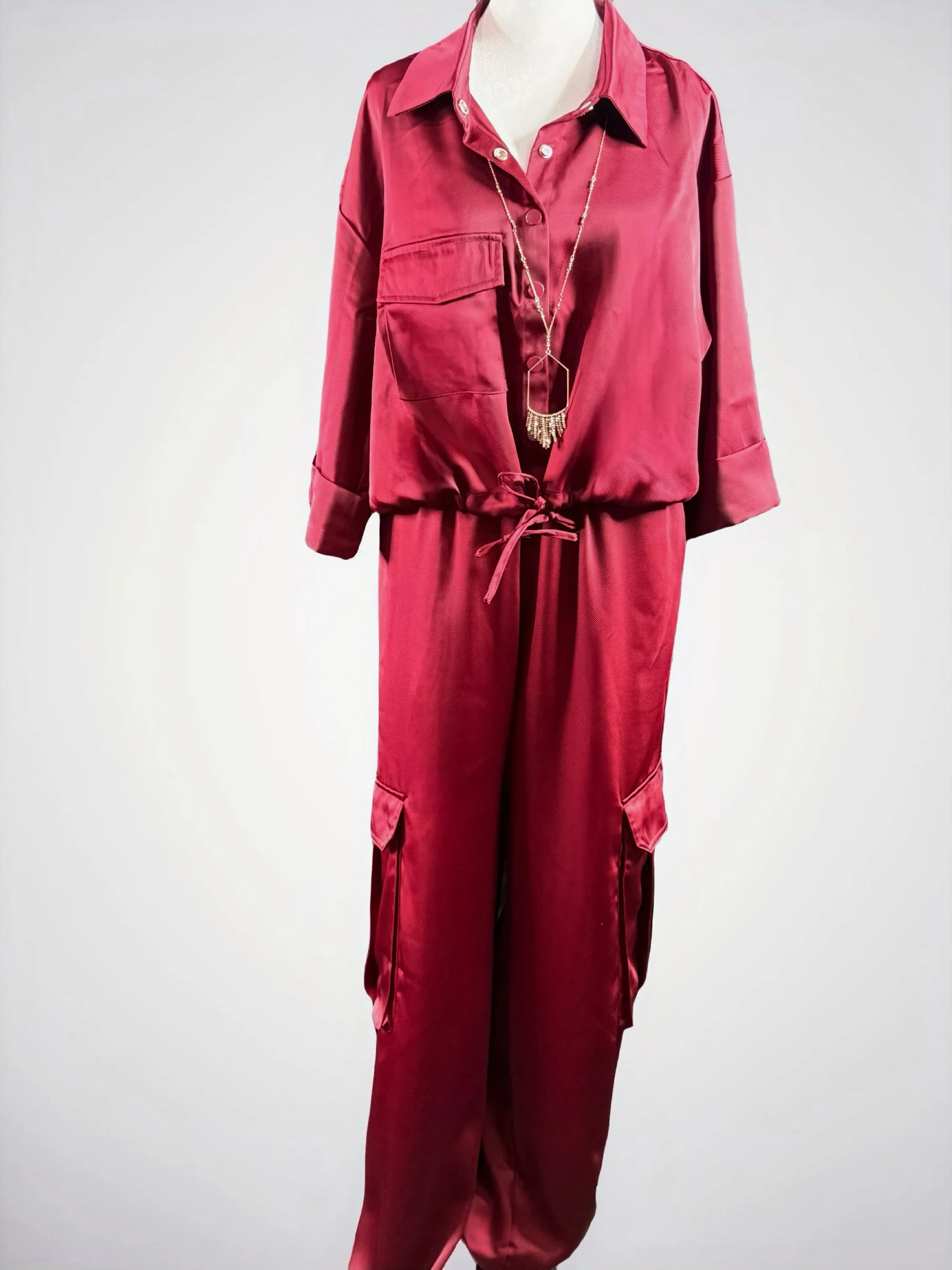 High Waist Elastic Band Satin Pants