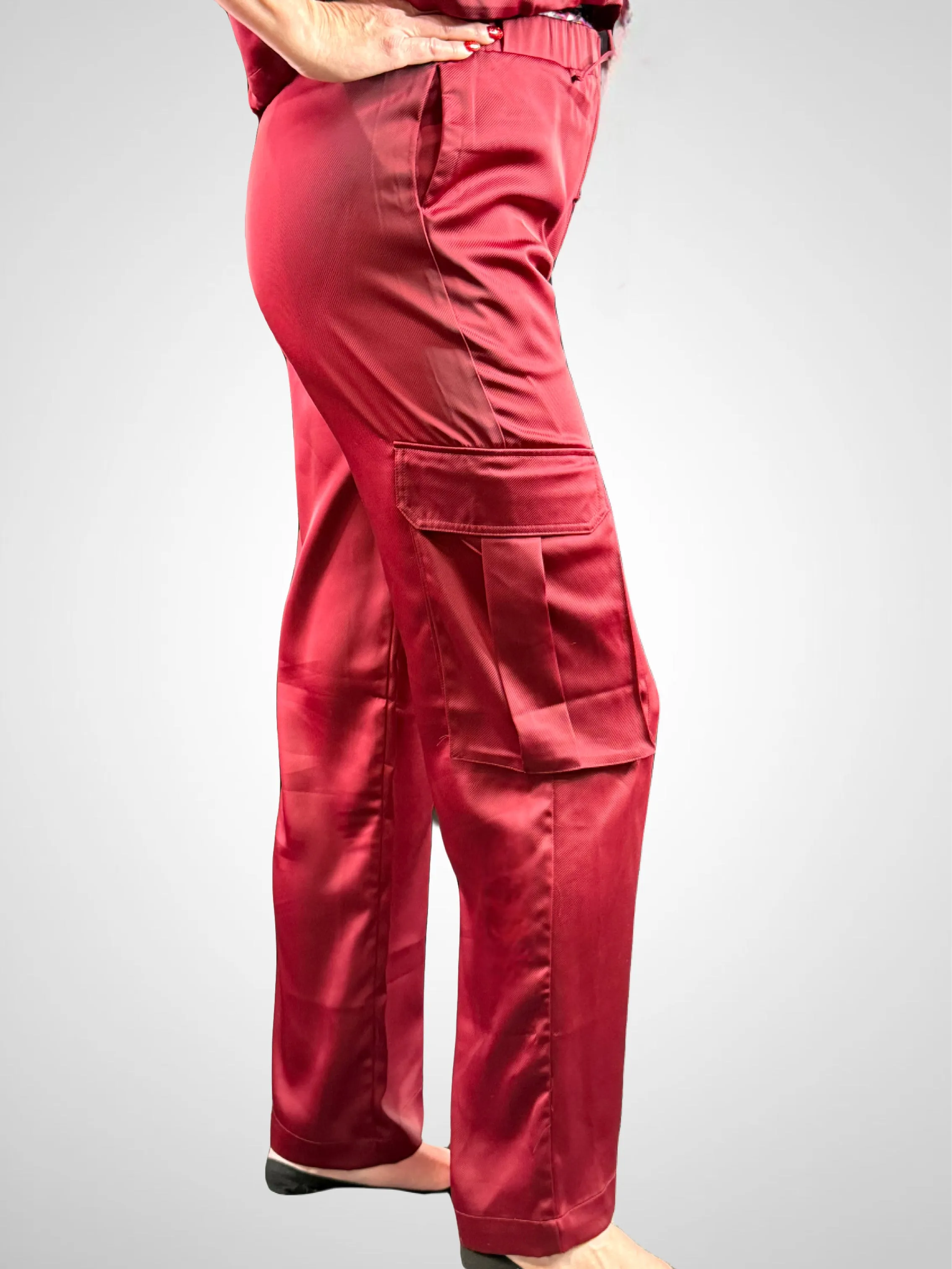 High Waist Elastic Band Satin Pants