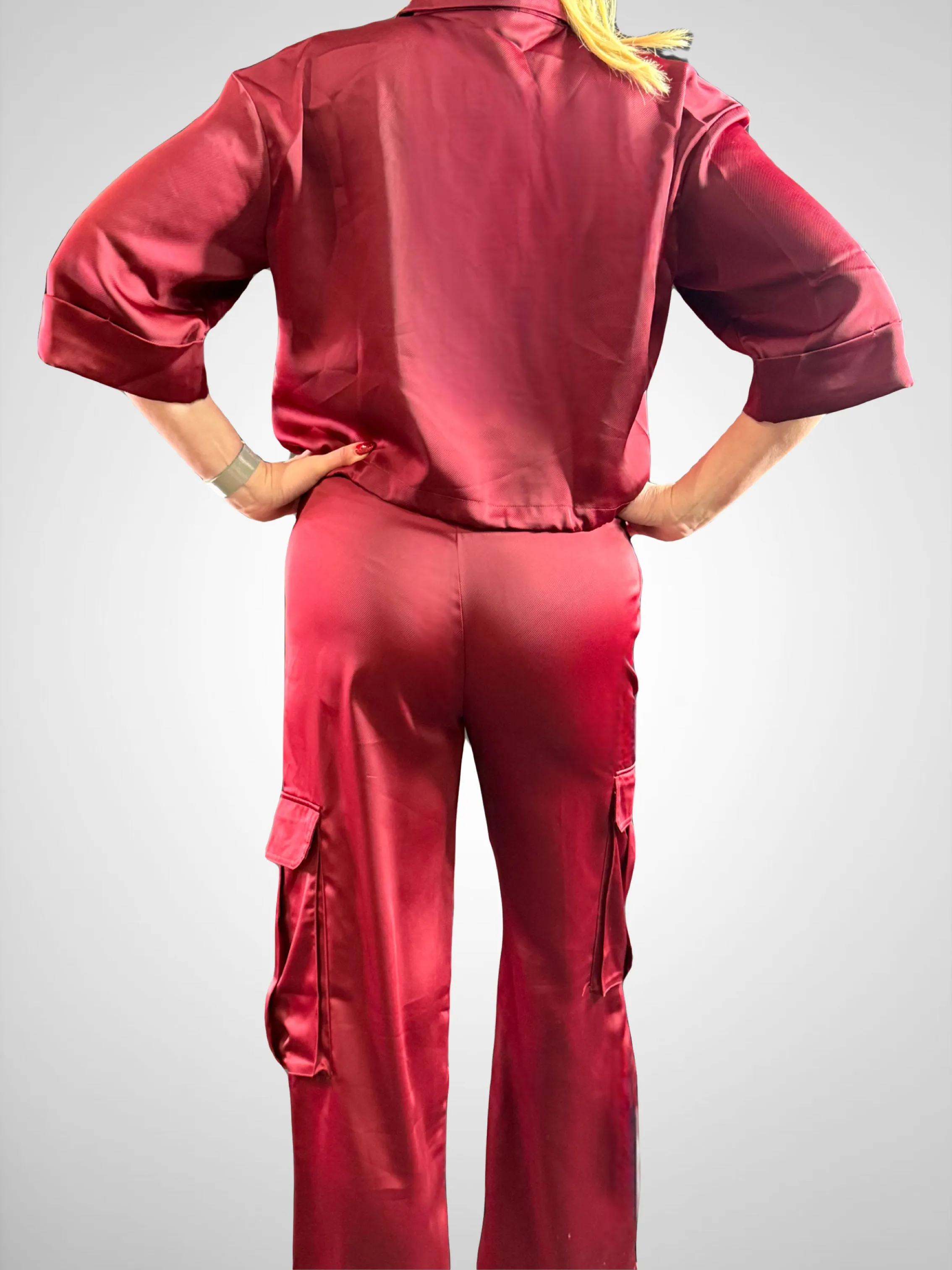 High Waist Elastic Band Satin Pants