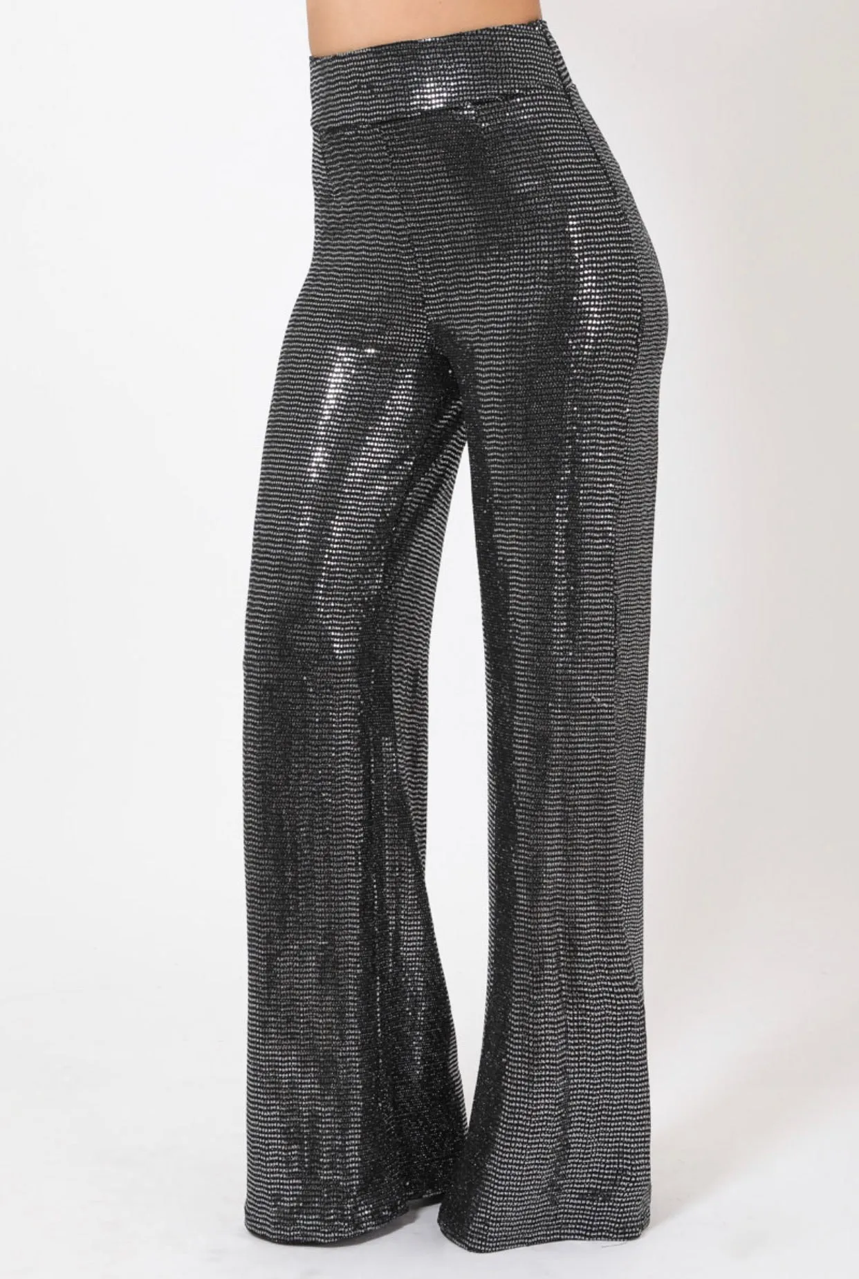 HIGH WAIST METALLIC FABRIC PANTS on sale