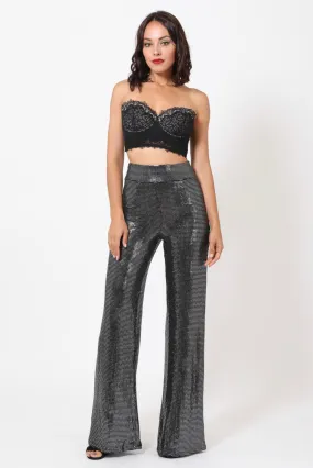 HIGH WAIST METALLIC FABRIC PANTS on sale