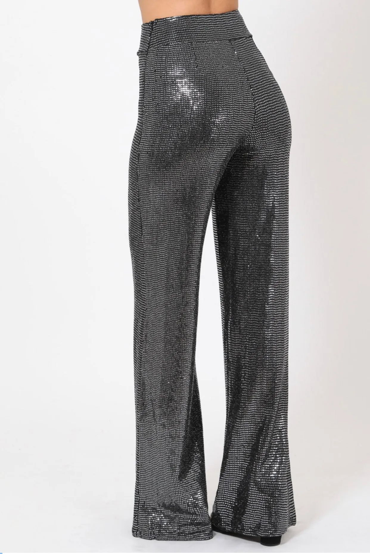 HIGH WAIST METALLIC FABRIC PANTS on sale