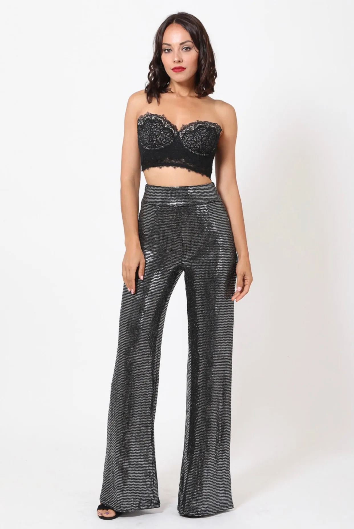 HIGH WAIST METALLIC FABRIC PANTS on sale