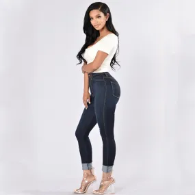 High Waist Stretch Solid Skinny Denim Pants