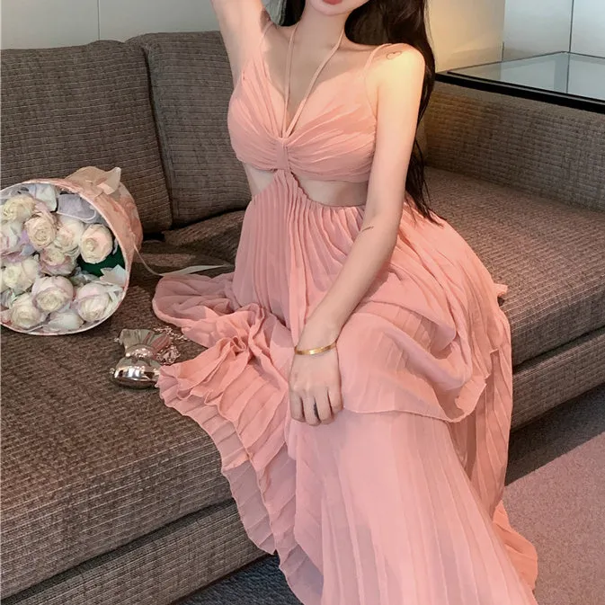 Irregular Backless Holiday Long Slip Dress