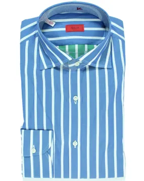 Isaia Dress Shirt Navy White Stripes 39 - 15 1/2 Regular Fit