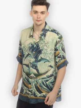 Japanese Wave Men’s Silk Shirt
