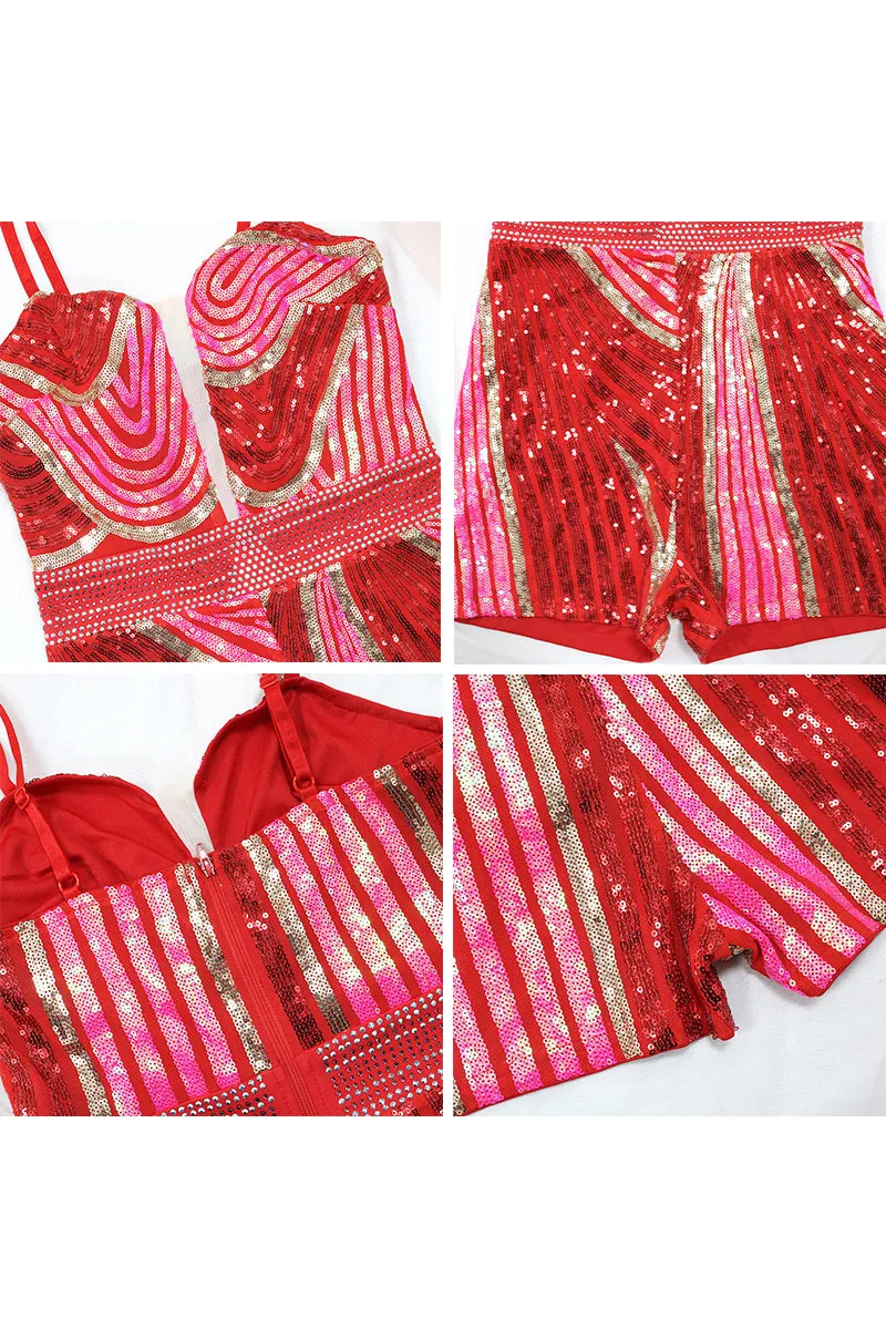 JI822 Sequin Shimmer Cami Romper