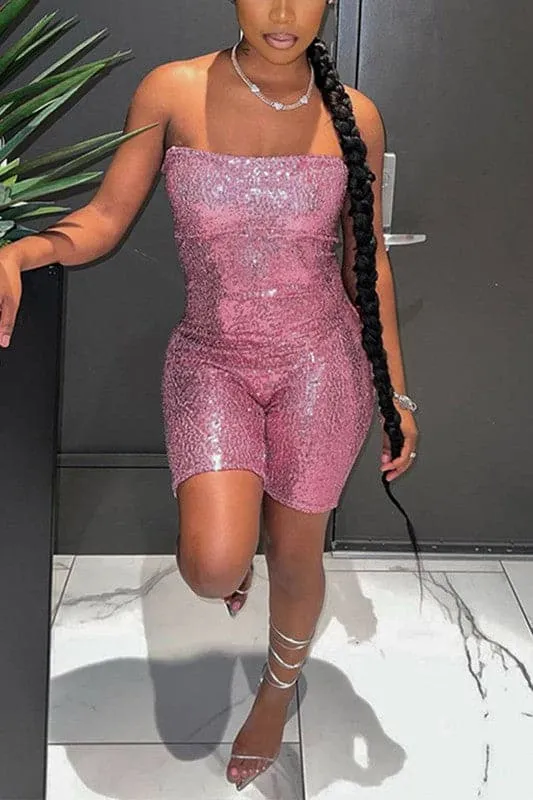 JZ202 Sequins Strapless Rompers