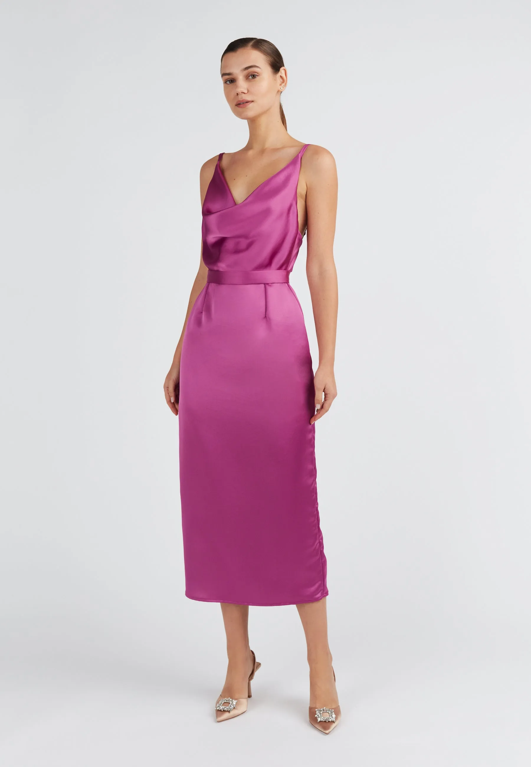 KAMEA magenta pink open back dress