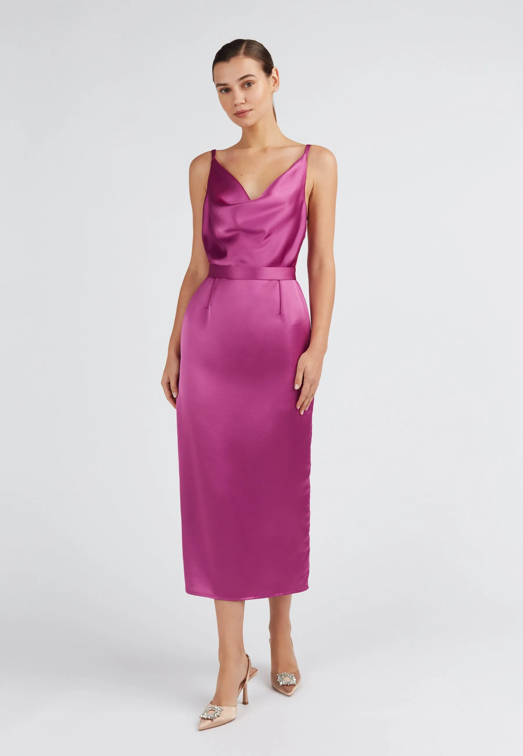 KAMEA magenta pink open back dress