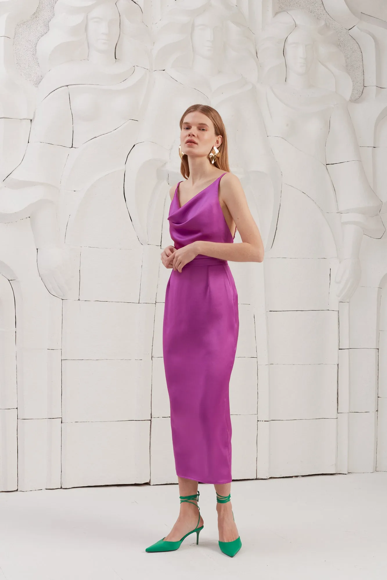 KAMEA magenta pink open back dress