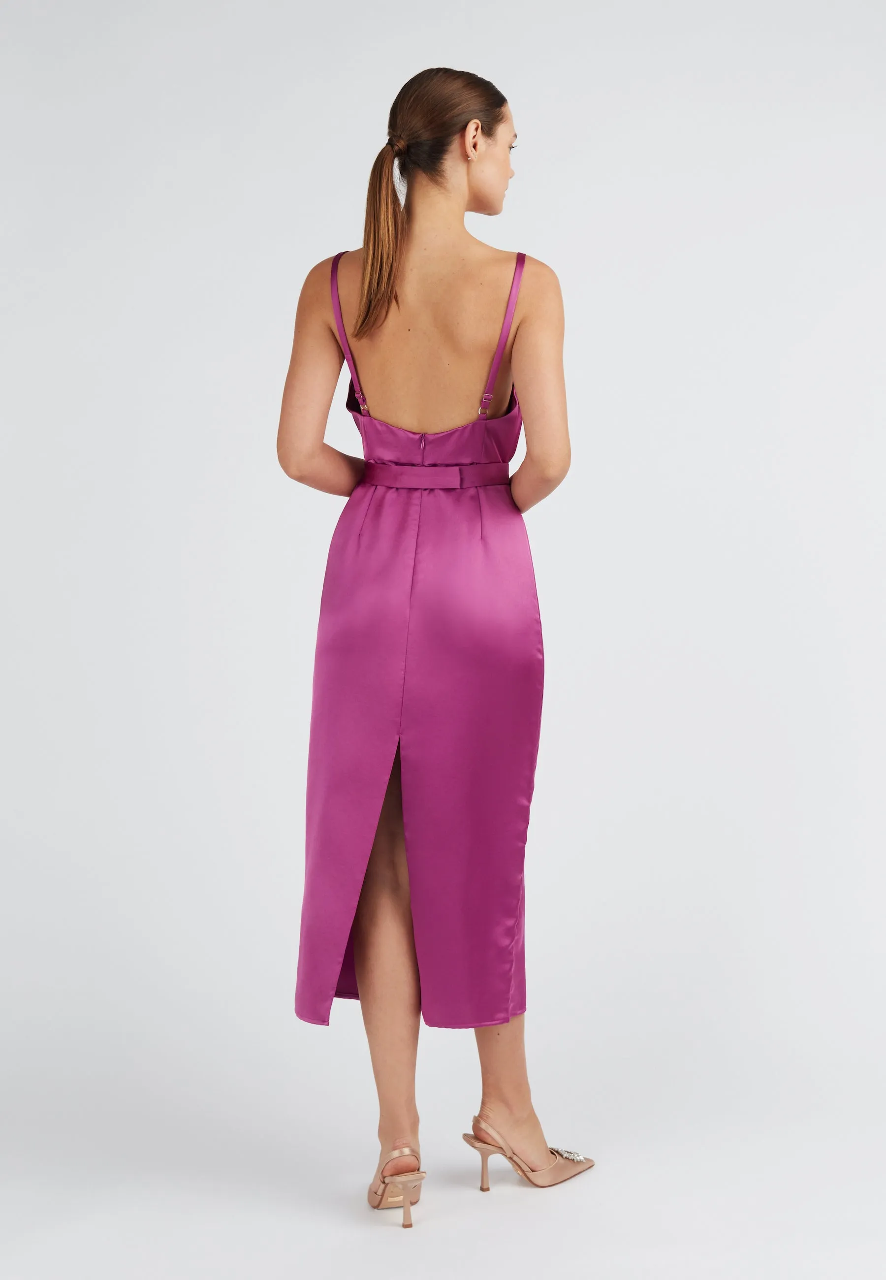 KAMEA magenta pink open back dress