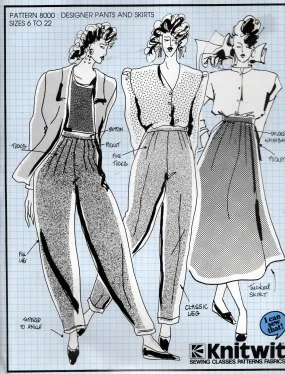 Knitwit 8000 Womens Designer Stretch Tapered Pants & Skirts 1980s Vintage Sewing Pattern Size 6 - 22 UNCUT Factory Folded